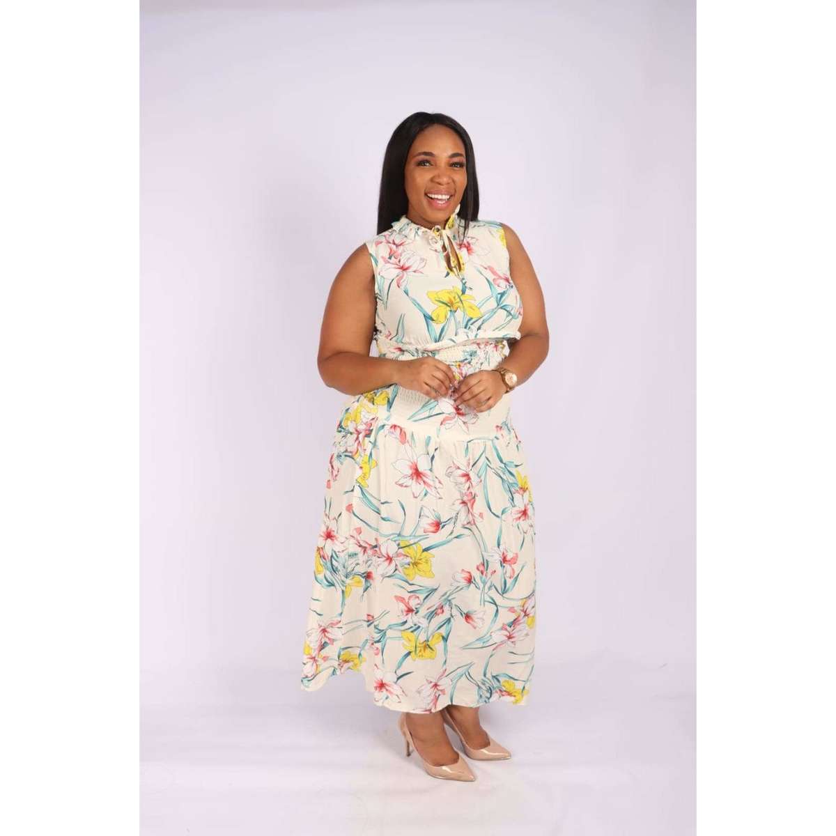 Sleeveless Floral Maxi Dress - ORANGE / L/XL