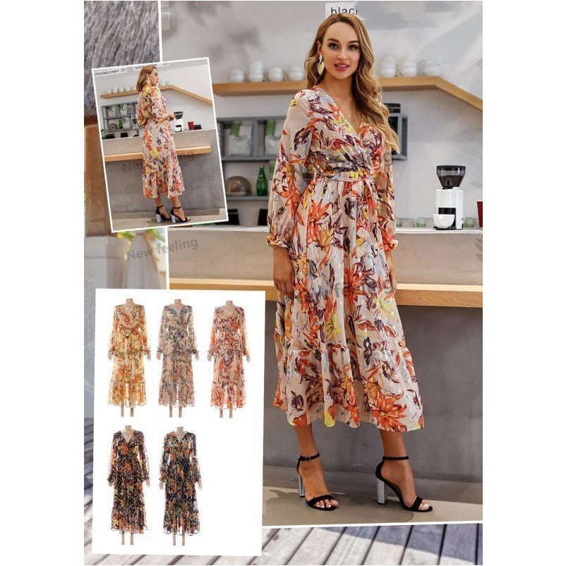 Deep V-Neck Floral Maxi Dress