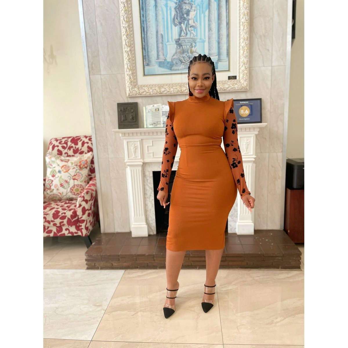 Nited Long Sleeve Bodycon Dress - BROWN / XXL