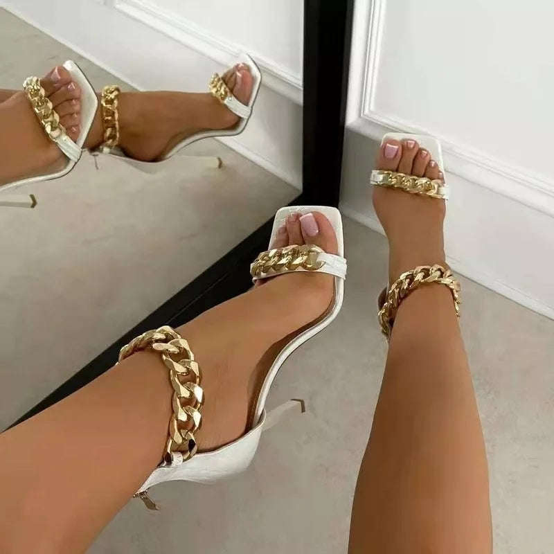 Open Toe High Heels Shoes - WHITE / 3