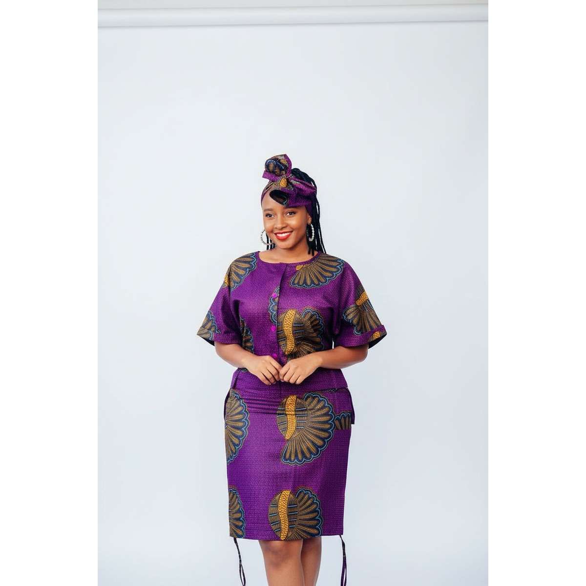 Button Detailed Midi Ankara Dress - M