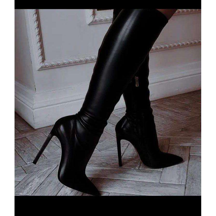 Faux below knee pencil boots