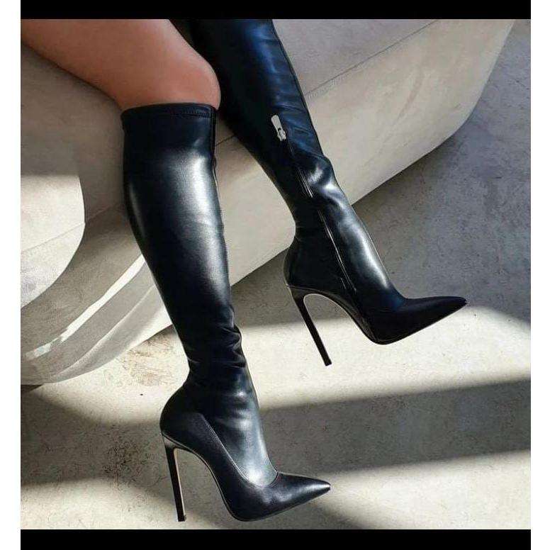 Faux below knee pencil boots