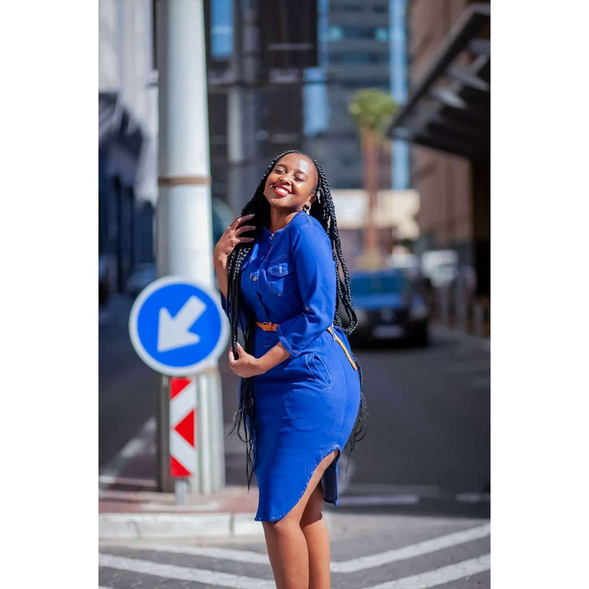 Button Detailed Denim Dress - 5XL