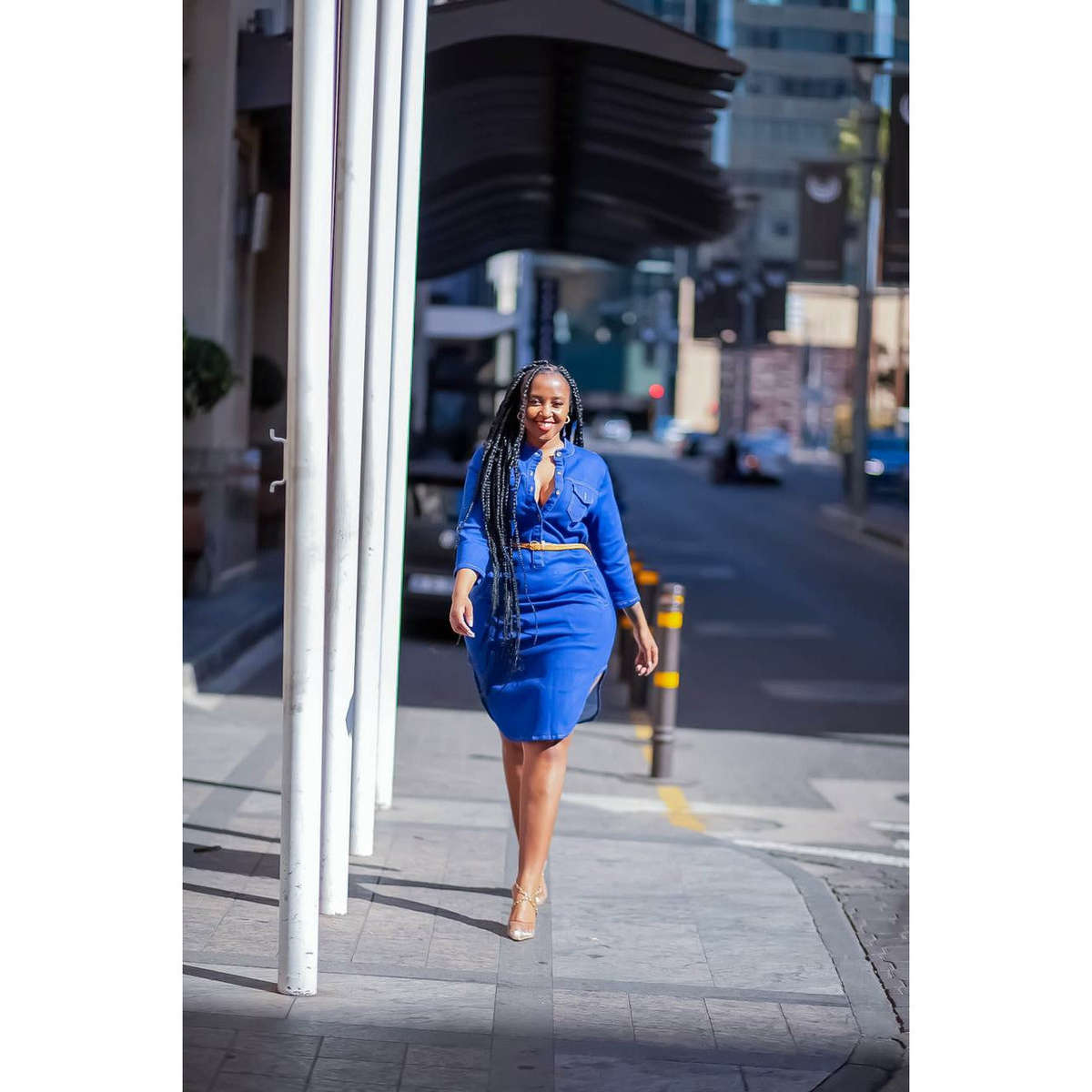 Button Detailed Denim Dress - 5XL