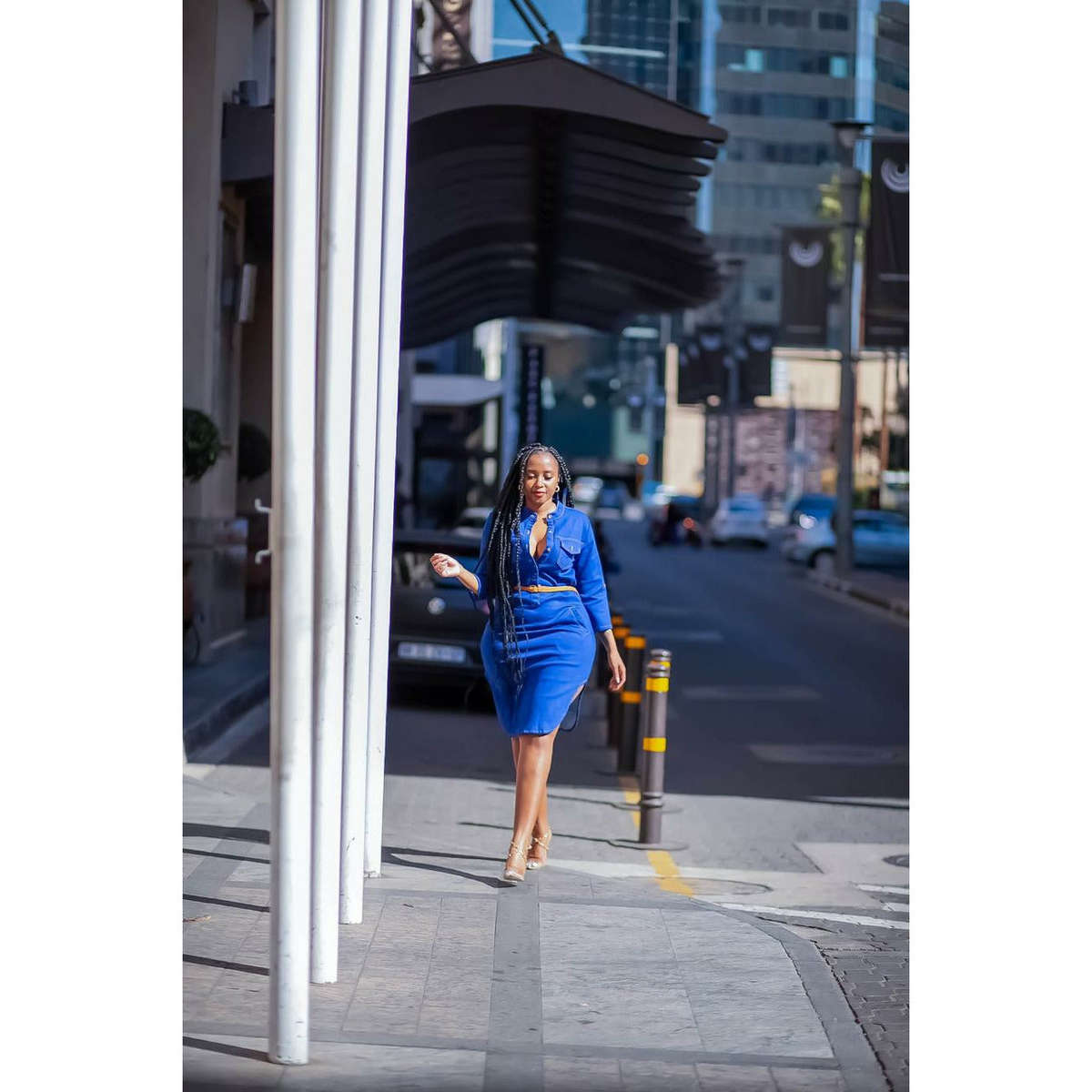 Button Detailed Denim Dress - 5XL