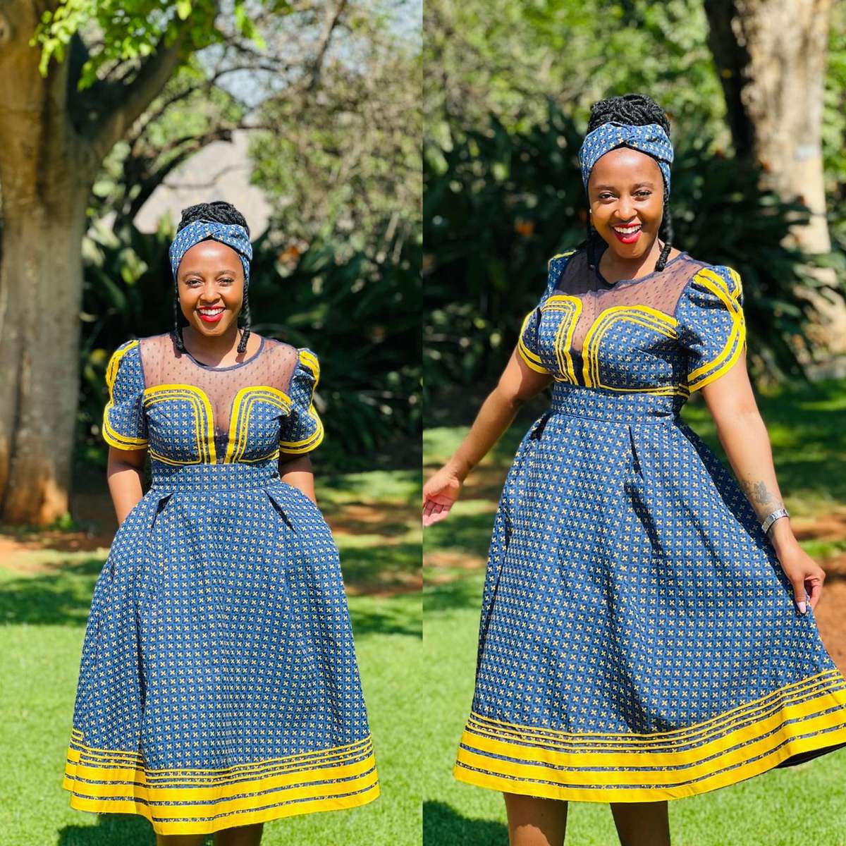 Round Neck Short Sleeve Ankara Dress - BROWN / XXL