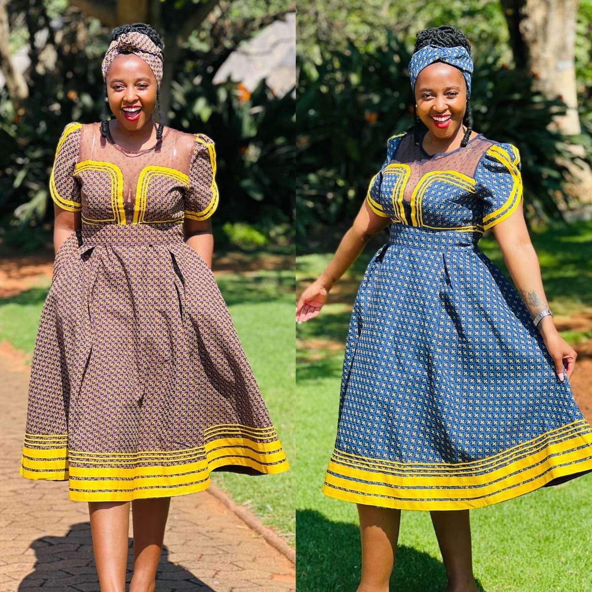 Round Neck Short Sleeve Ankara Dress - BROWN / XXL