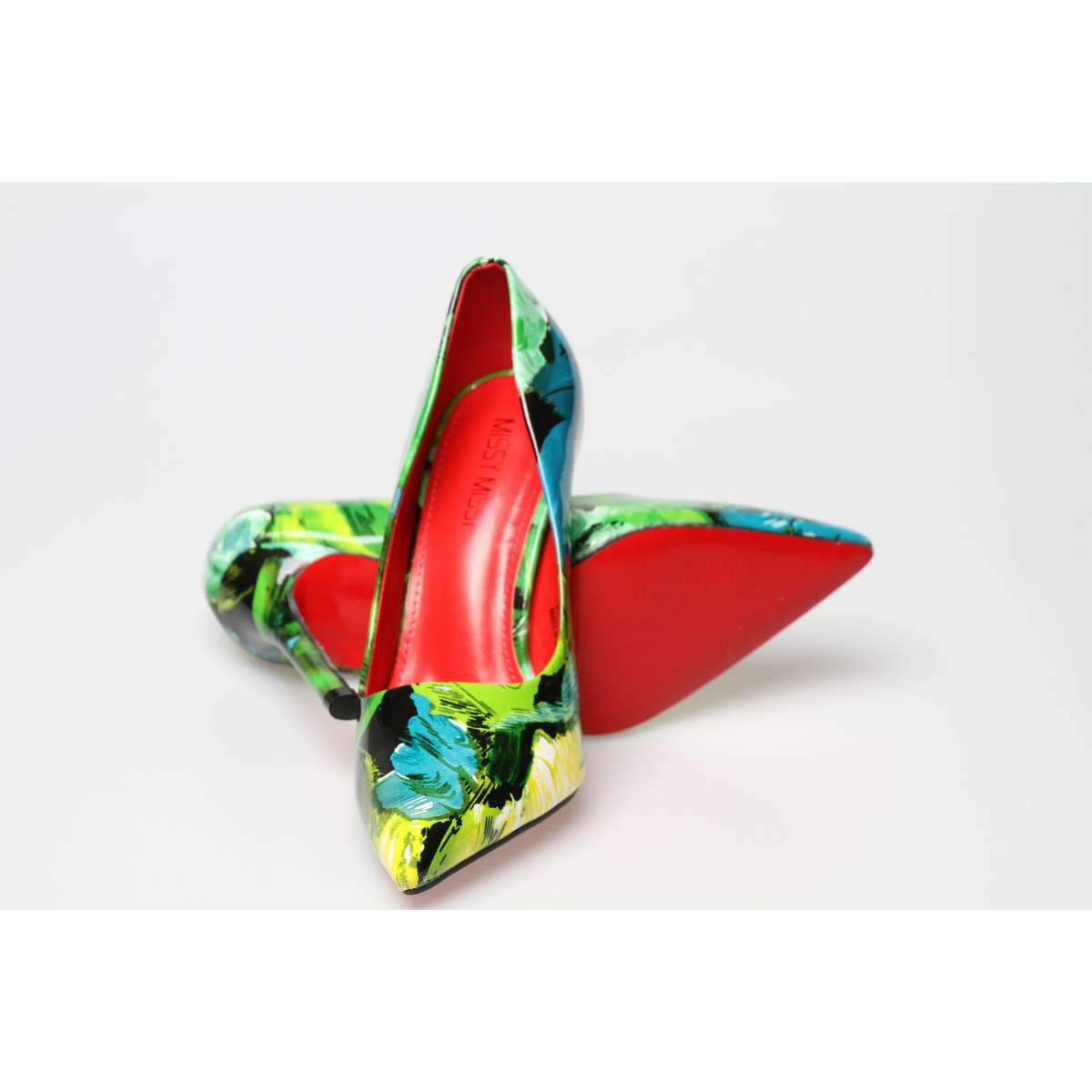 floral slip on stiletto heel - GREEN / 6