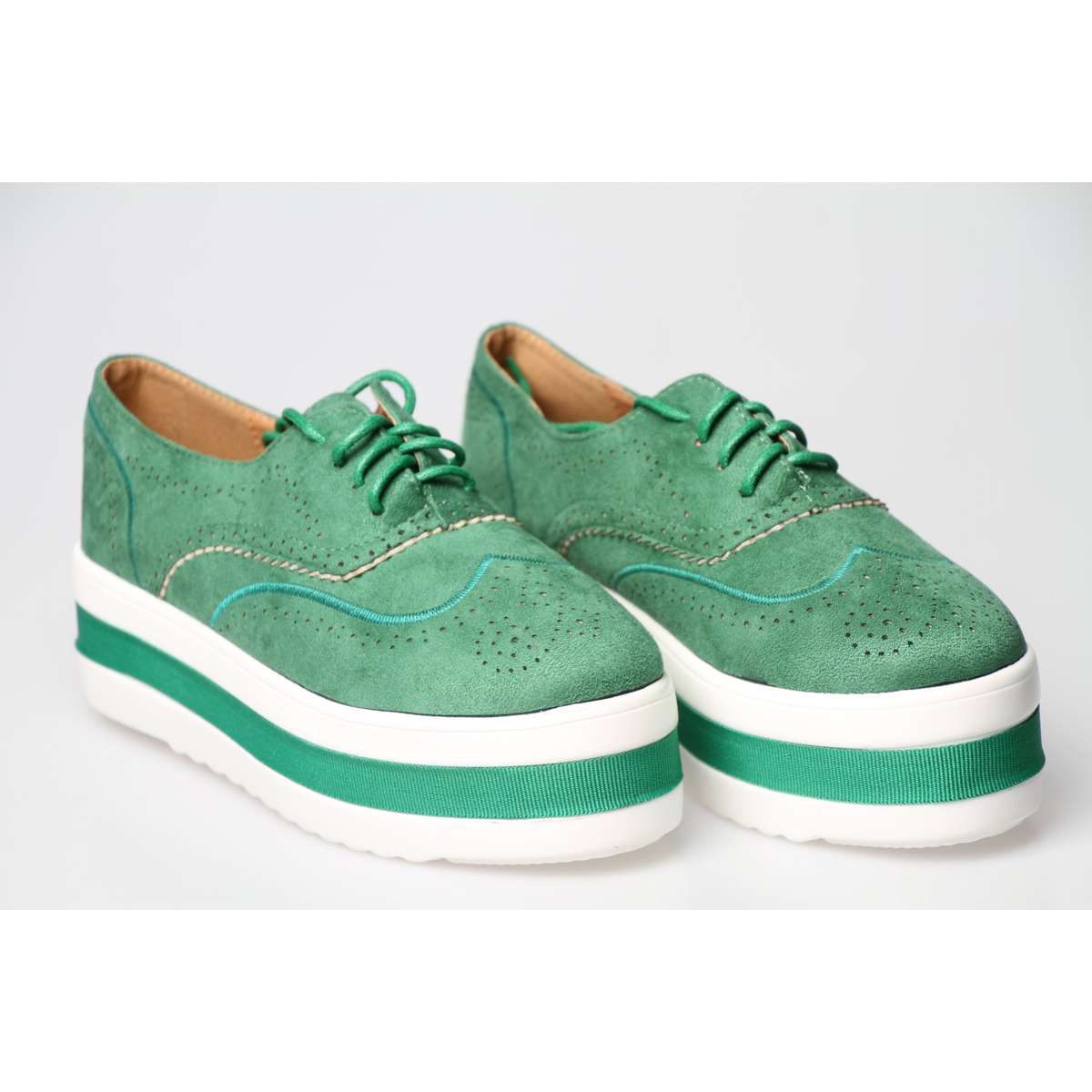 Hollow Platform Oxford Shoes - GREEN / 6