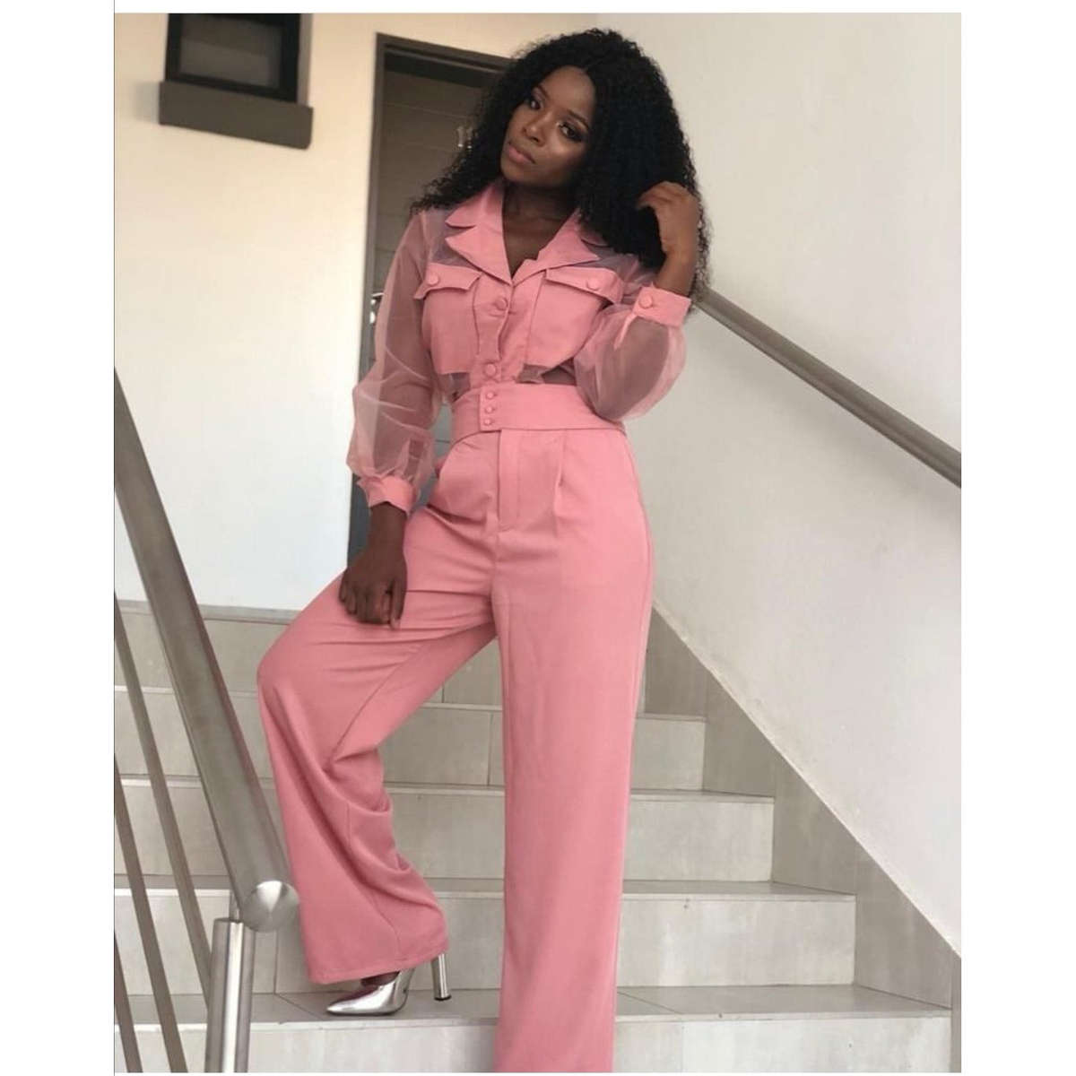 Wide Leg Pants & V-Neck Shirt Set