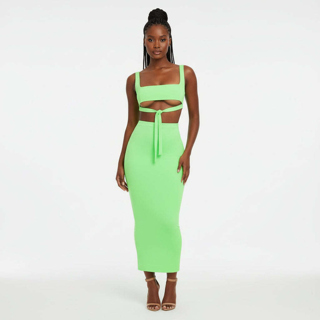 Pencil Skirt + Crop Top Set - ORANGE / L