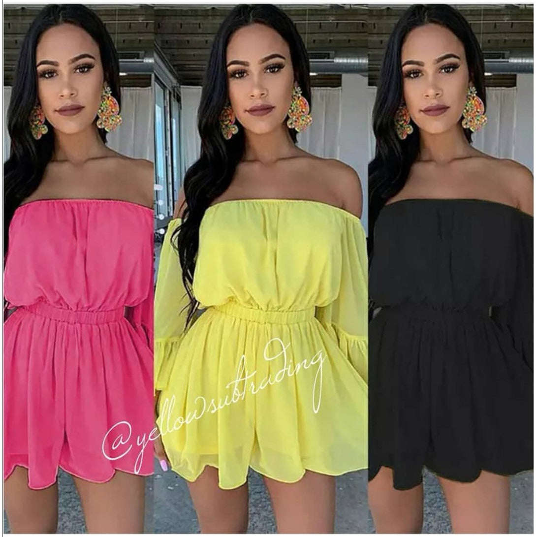 Off Shoulder Mini Jumpsuit - LIME / XL