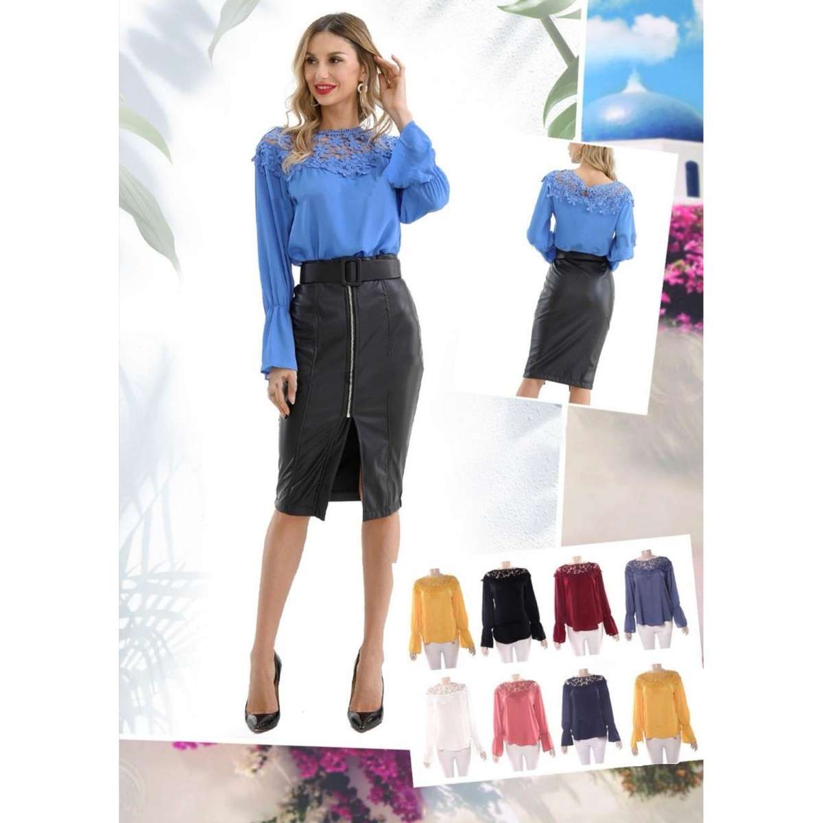 Long sleeve Crochet detailed Top - WHITE / M