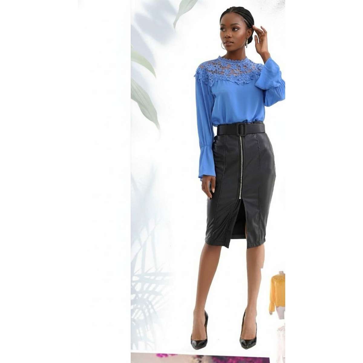 Long sleeve Crochet detailed Top - BLACK / XXL