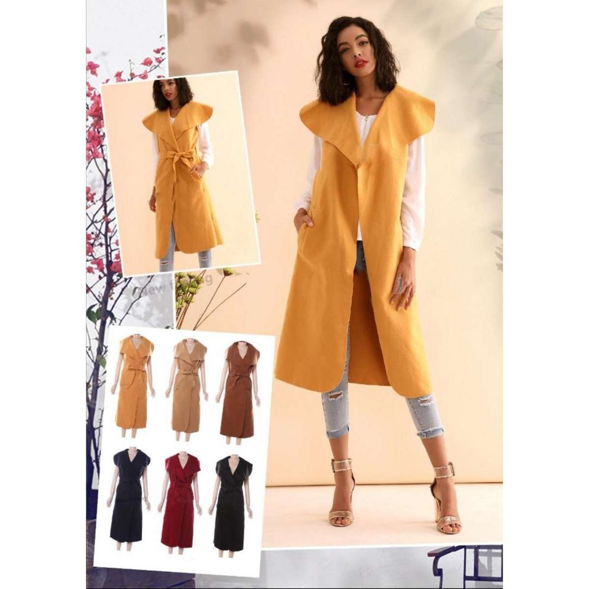 Sleeveless Long Coat - MUSTARD / L