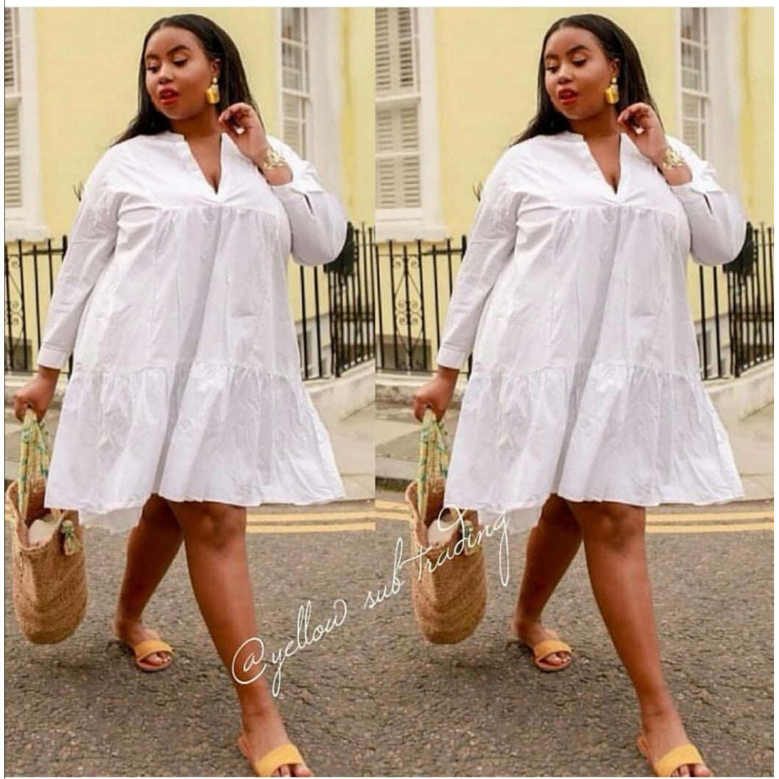 V-Neck Midi Bubble Dress - RED / L