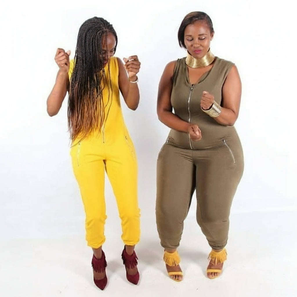 zipper jumpsuit - GREEN / L