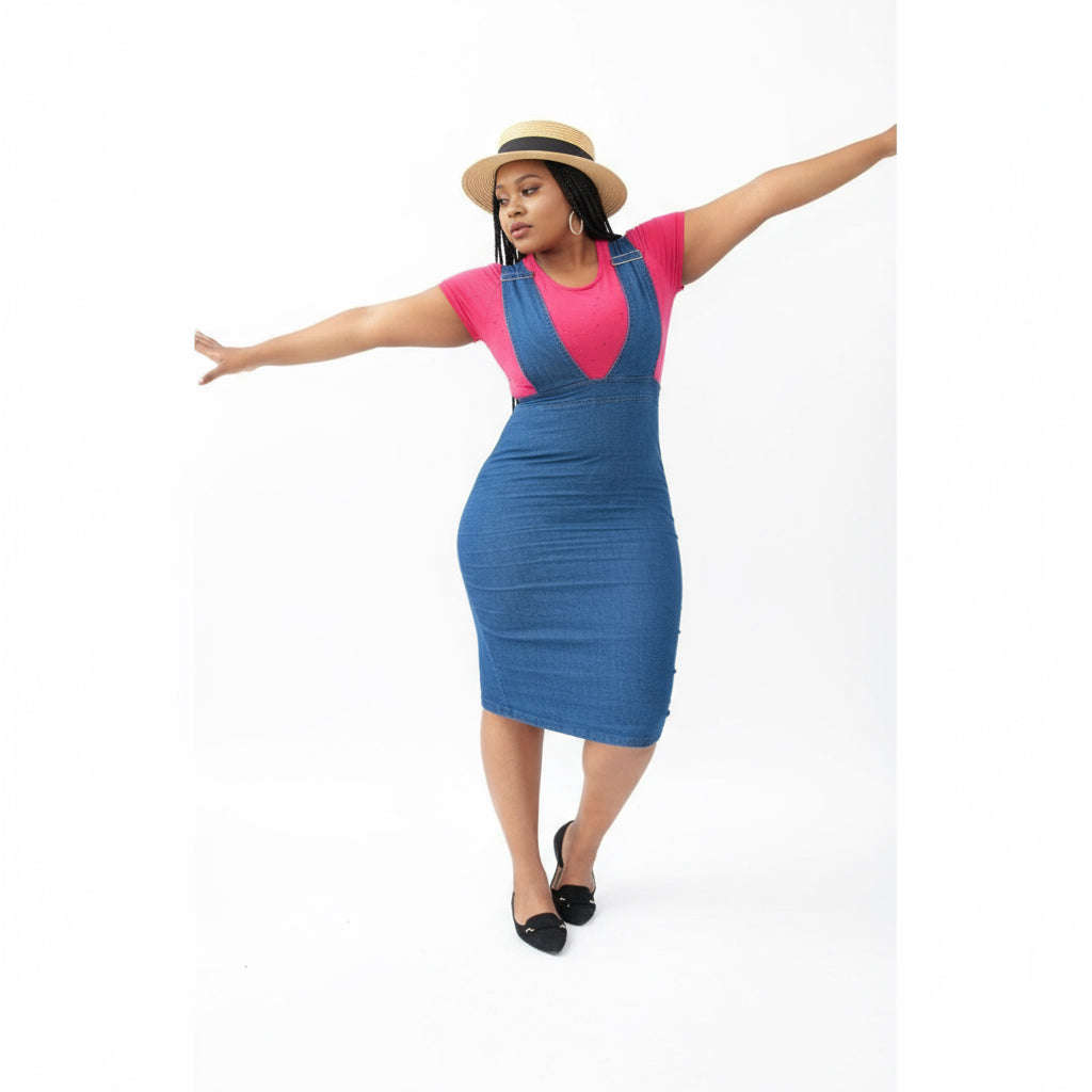 Denim Suspender Dress - M