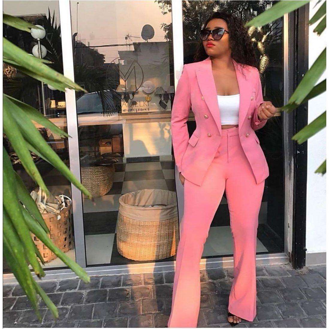 Double Breasted Ladies formal Suit - BLUE / L