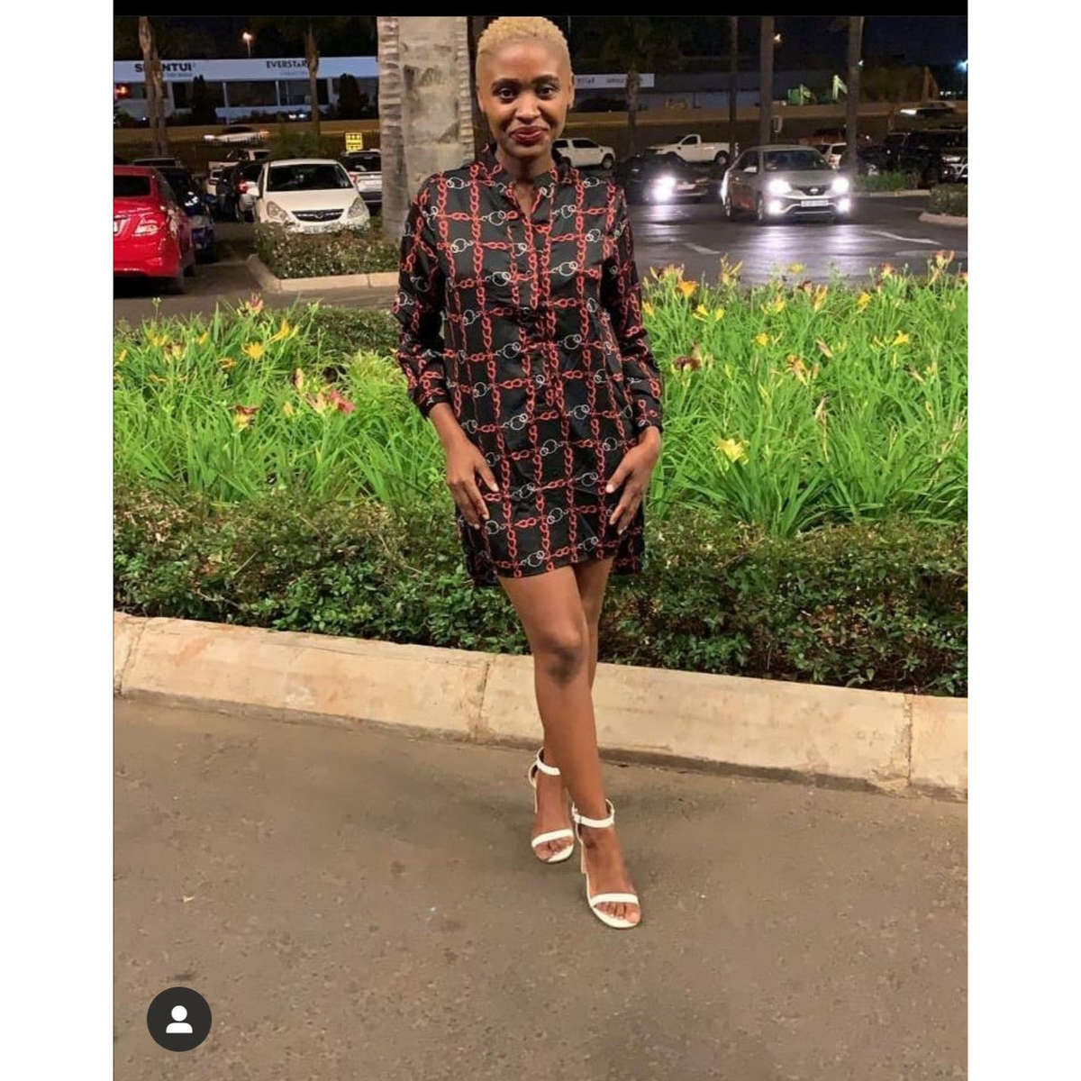 Chain print stand long shirt blouse - NAVY BLUE / S