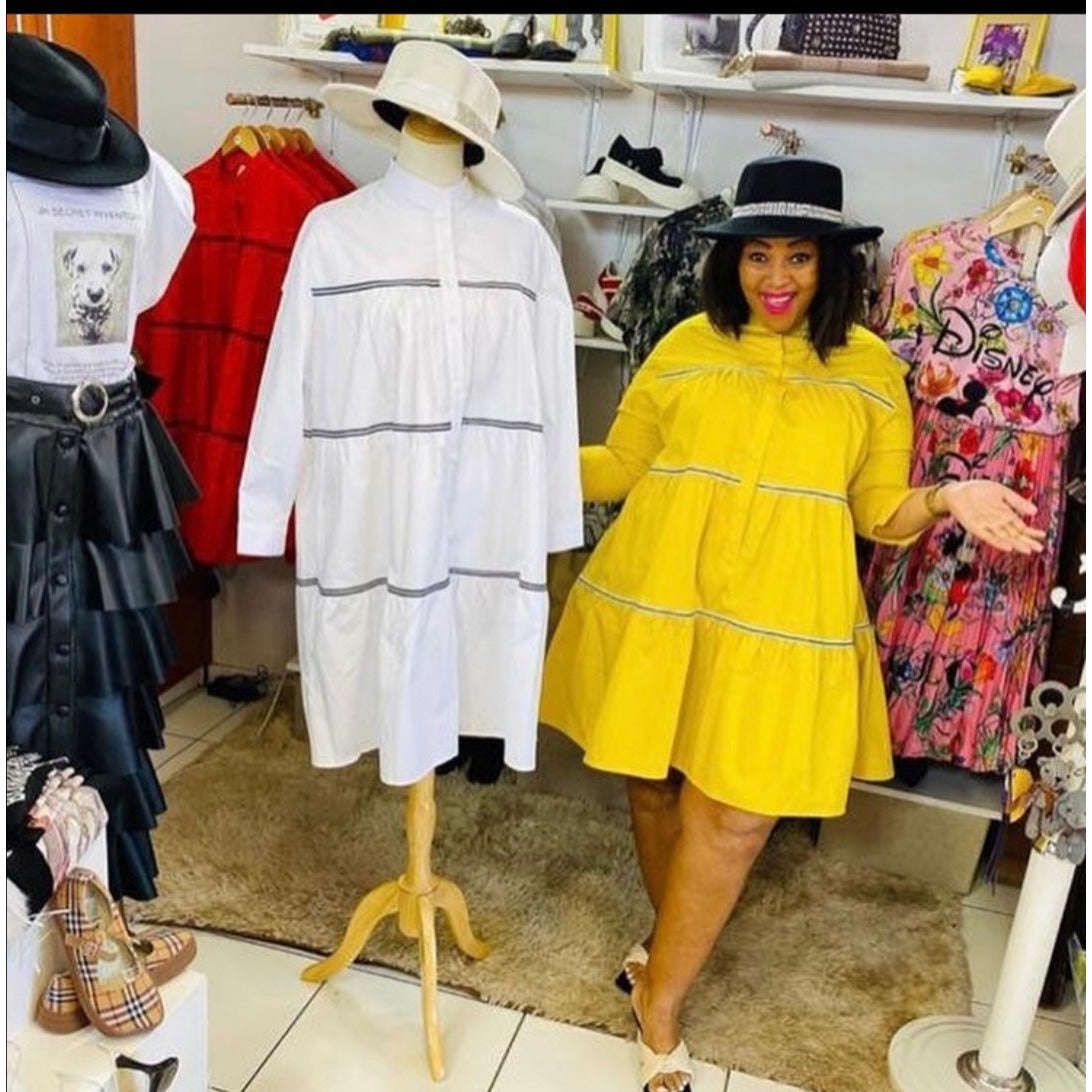 Half Butoon Bubble Dress - RED / L