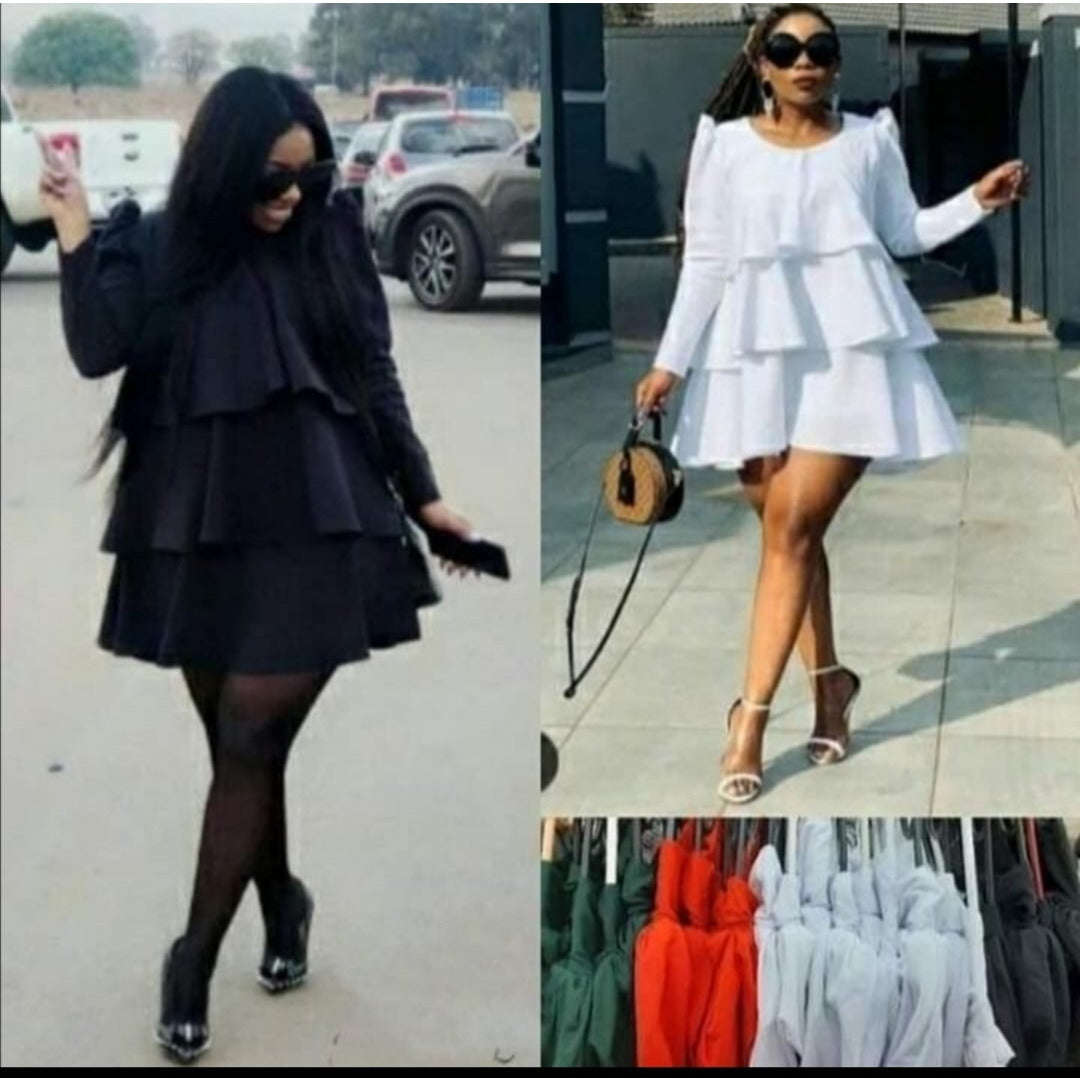 Layered Long Sleeve Midi Dress - WHITE / L