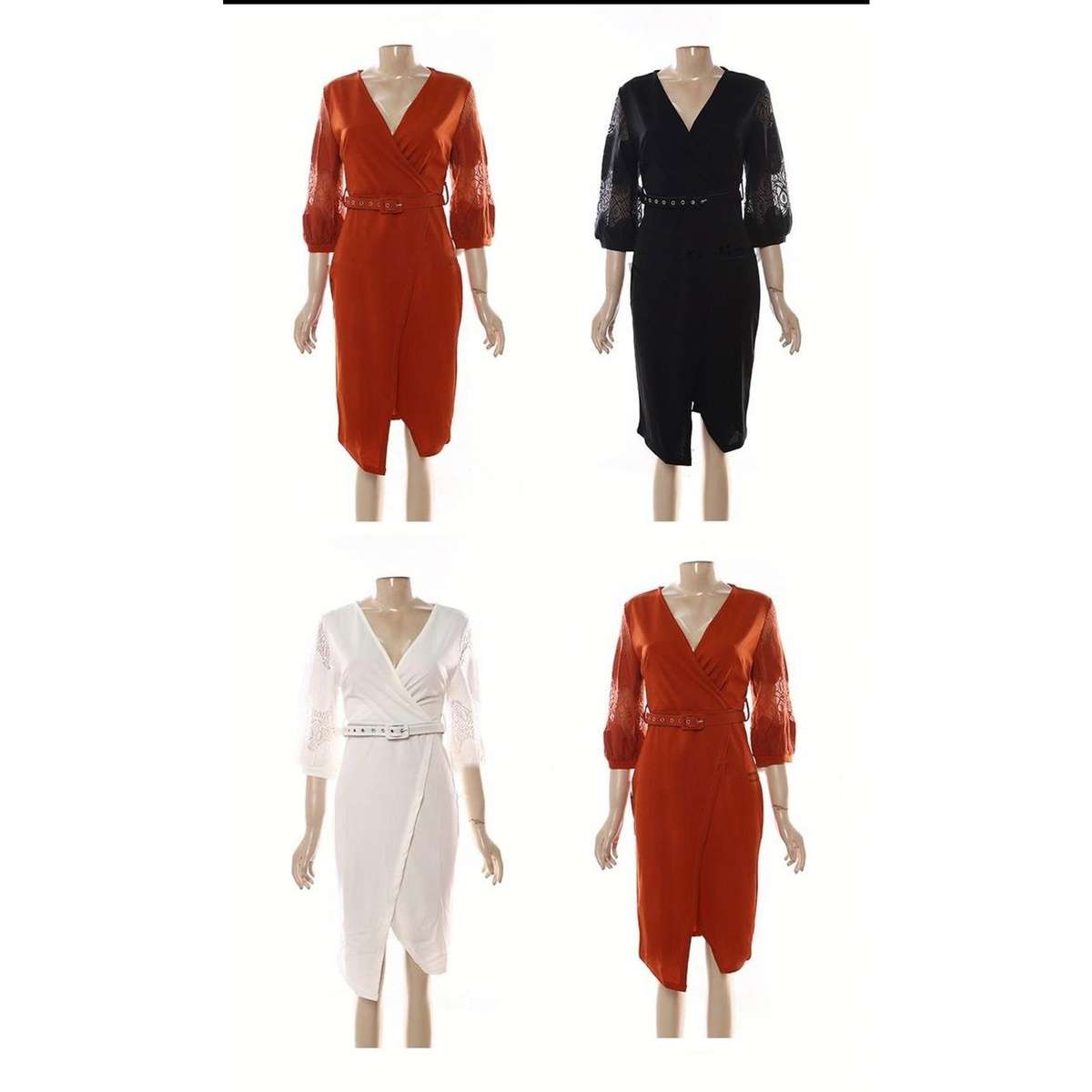 V-Neck Slit mini Dress - WHITE / L