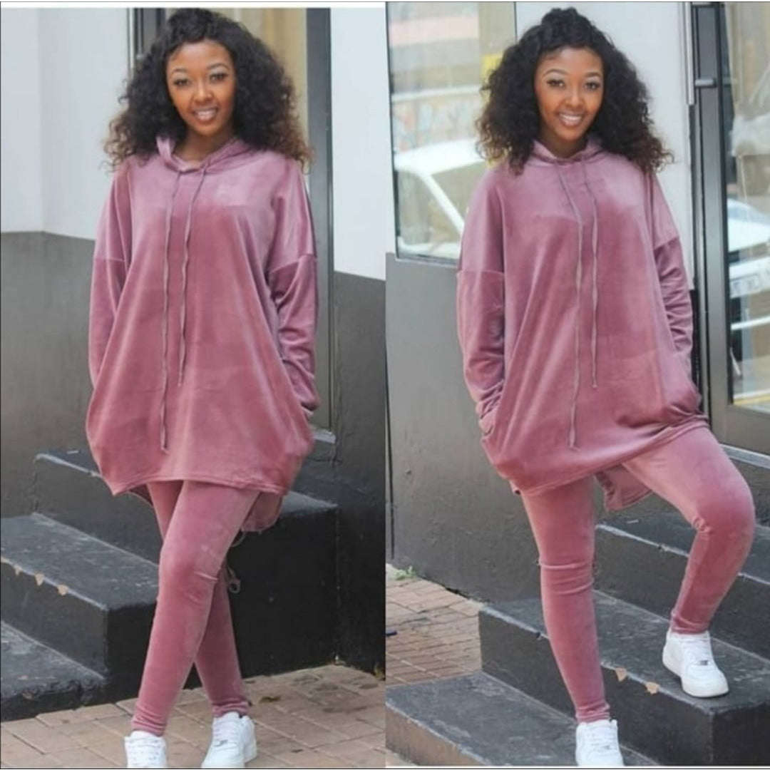 Drawstring Velvet Set - BLACK / M