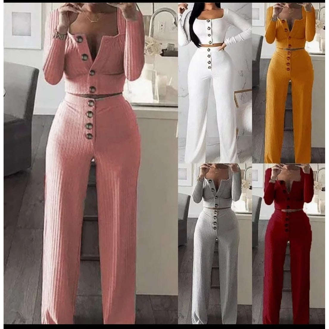 Button up Sweater Set - PINK / XL