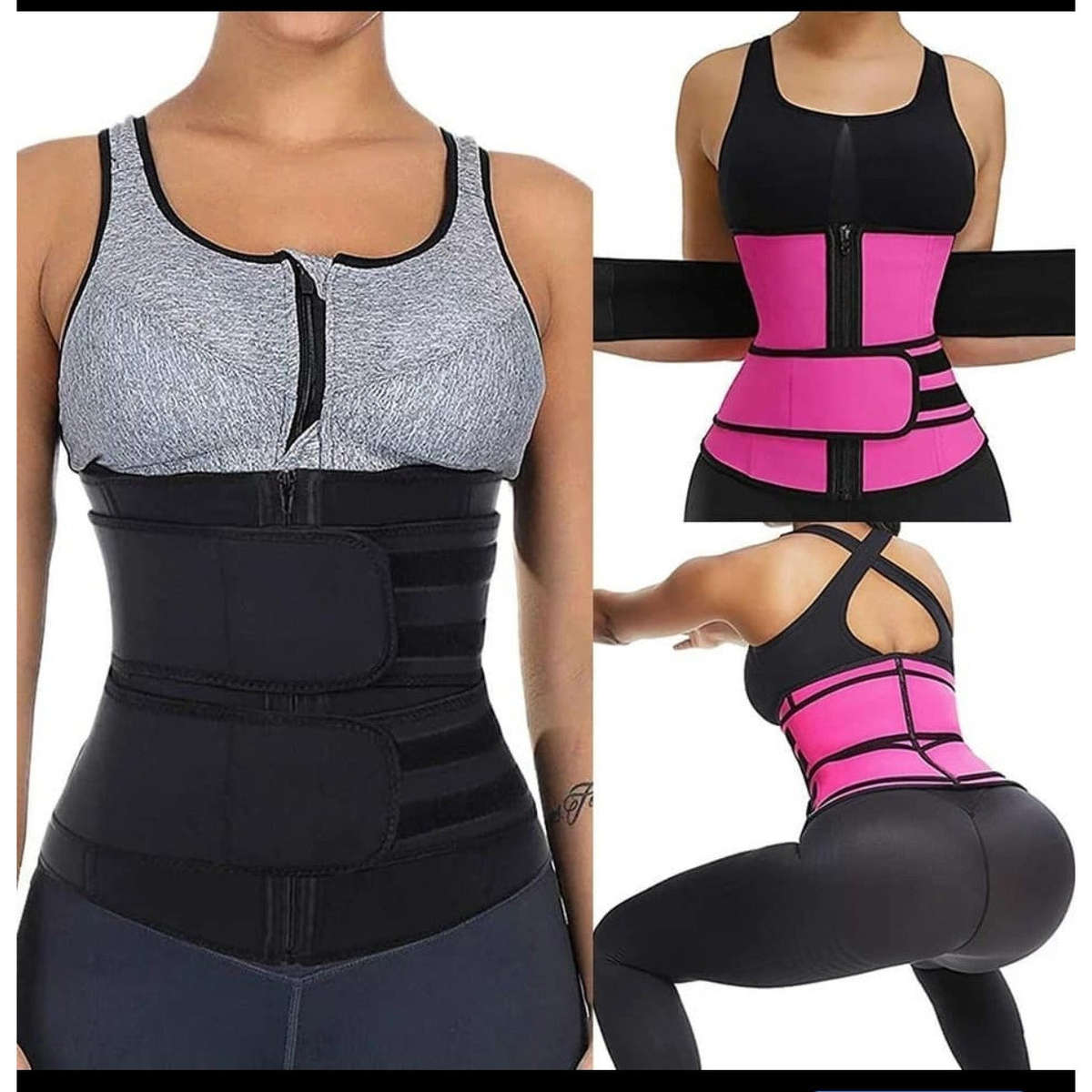 Zipper Waist Trainer Corset - PINK / 3XL