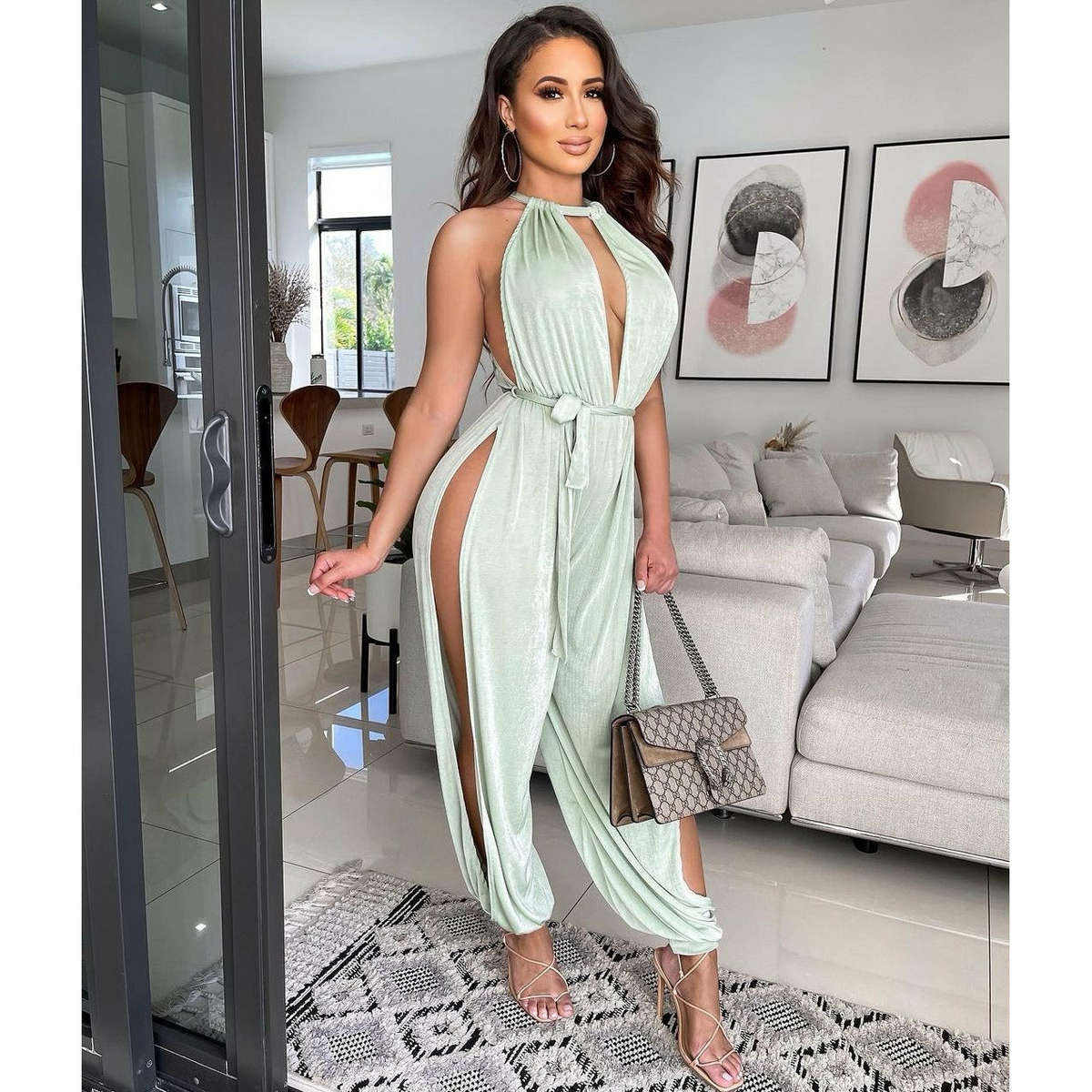 Susie Side Open Jumpsuit - OLIVE GREEN / S