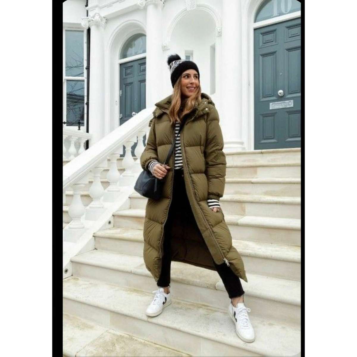 Hooded Long Puffer Jacket - GREEN / M