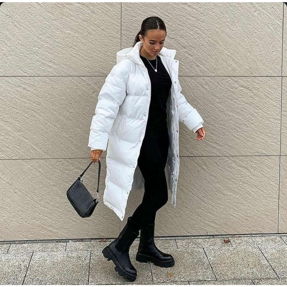 Hooded Long Puffer Jacket - GREEN / M