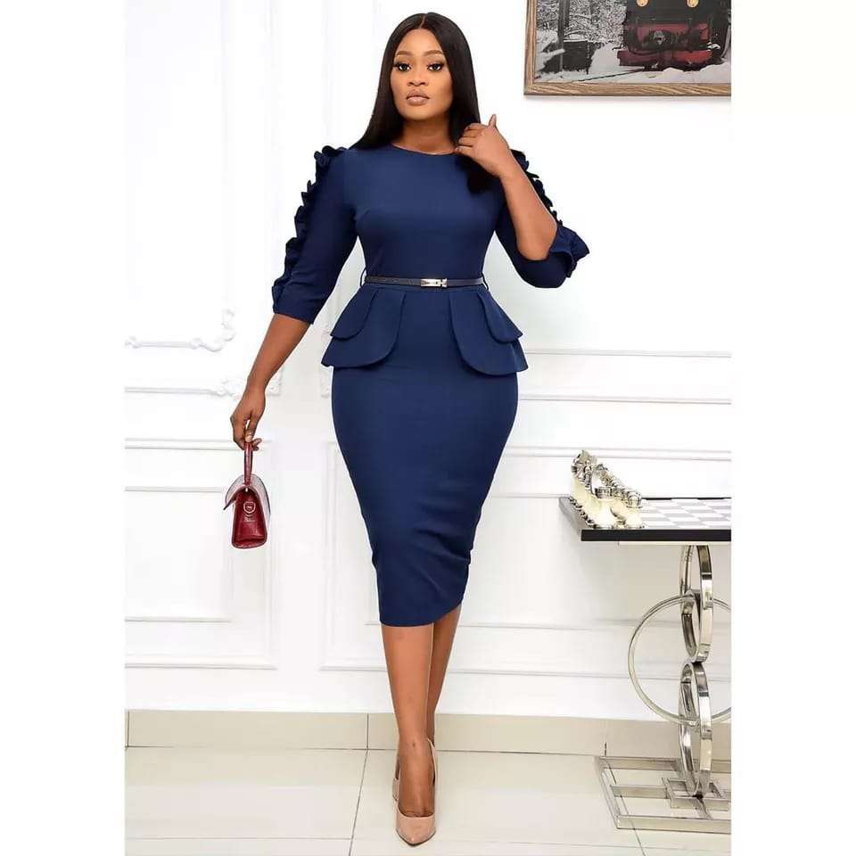 Three Quarter Sleeve High Waist Summer Dress - GREEN / XL