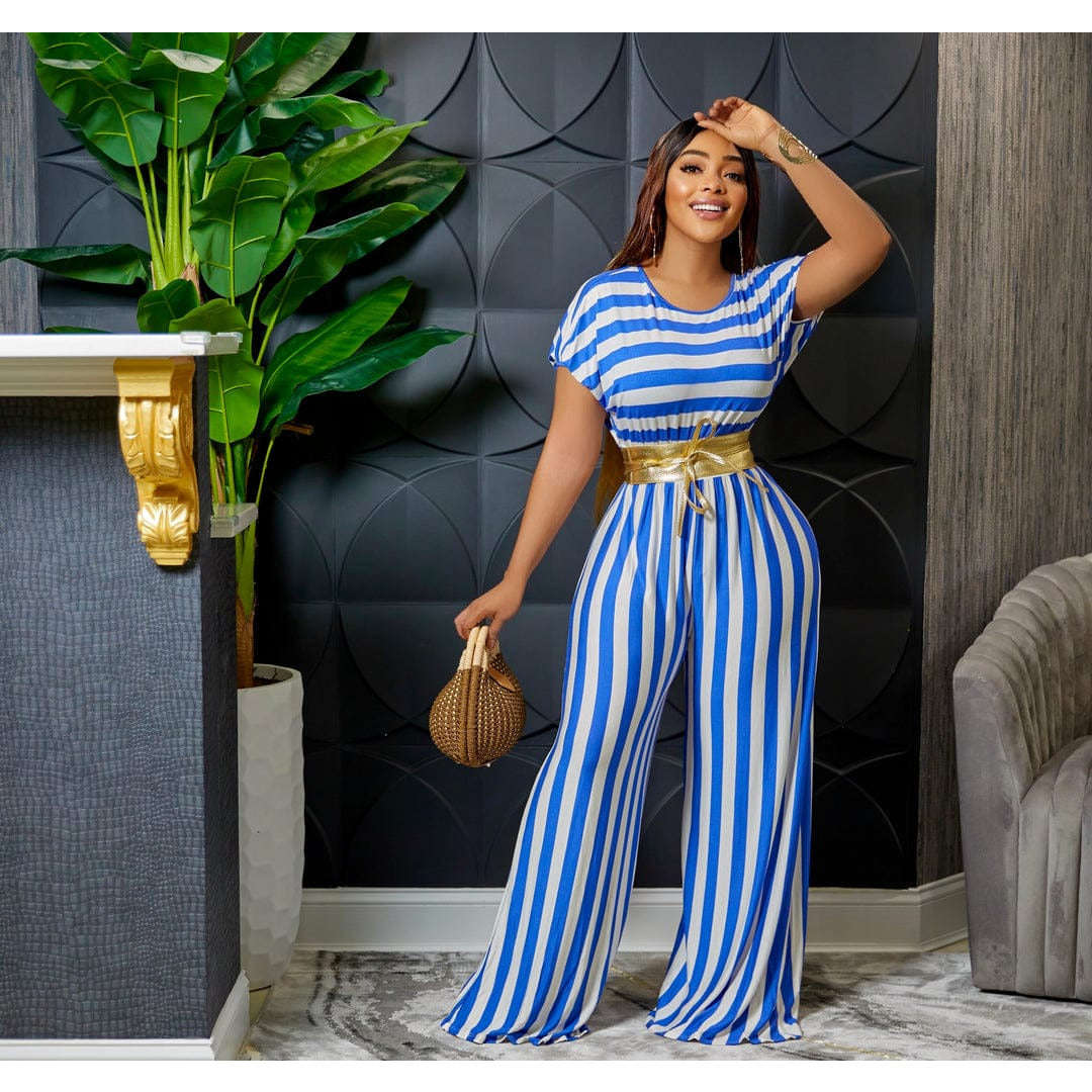 Casual Solid Stripe Color Jumpsuit