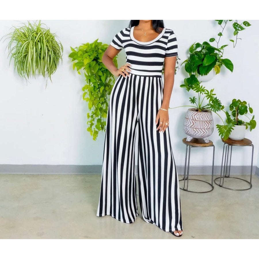 Casual Solid Stripe Color Jumpsuit