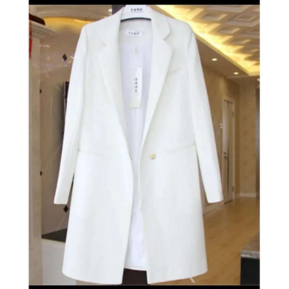 Slim Side Blazer Coat - BEIGE / L
