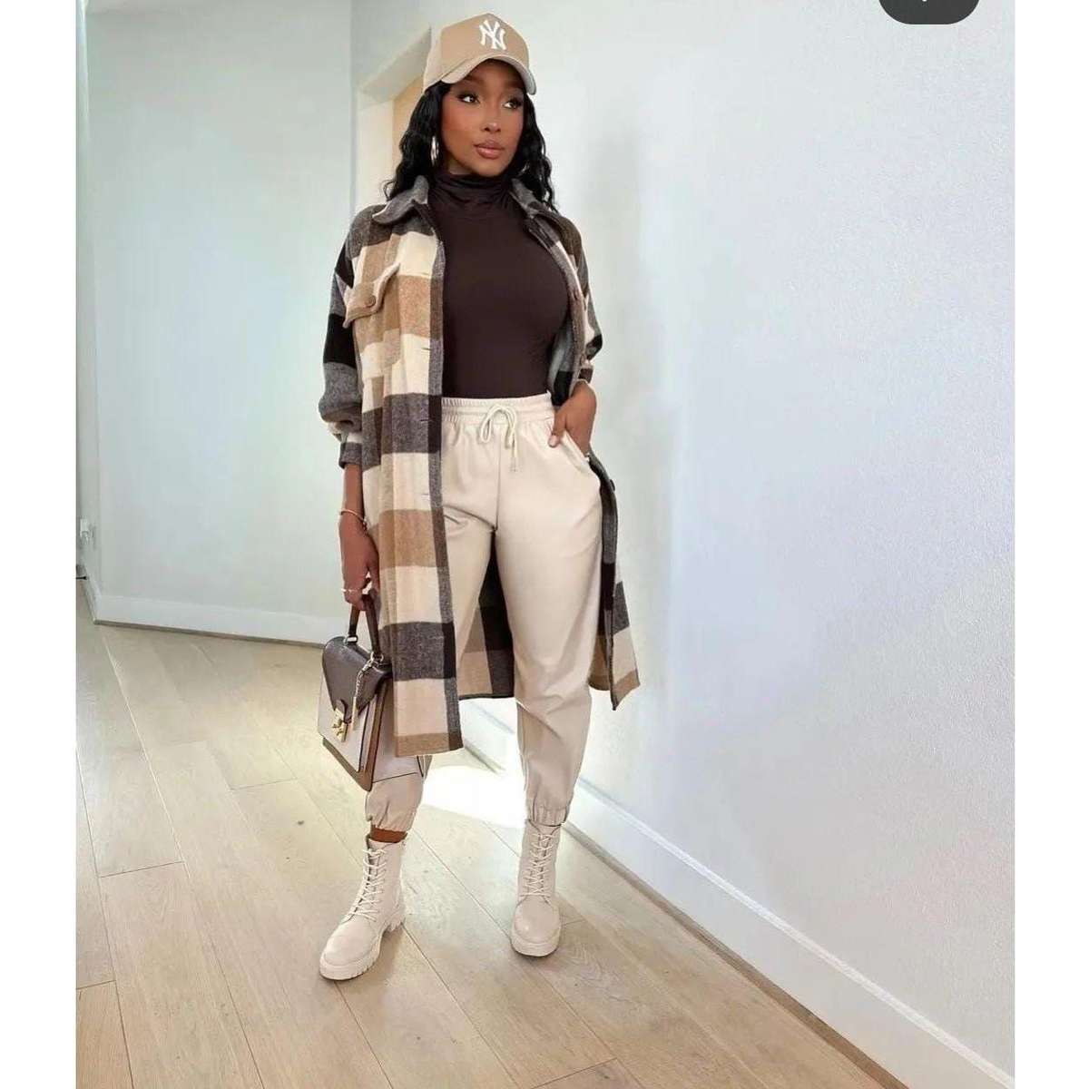 Plus Size Plaid Coat - GREEN / WHITE / M