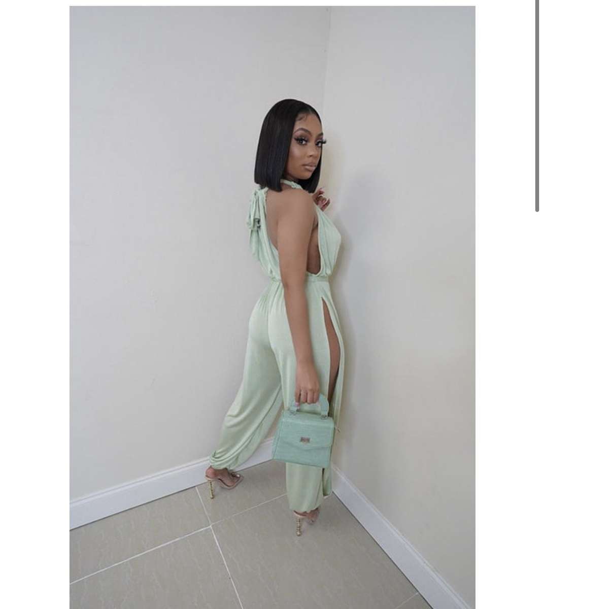 Susie Side Open Jumpsuit - OLIVE GREEN / S