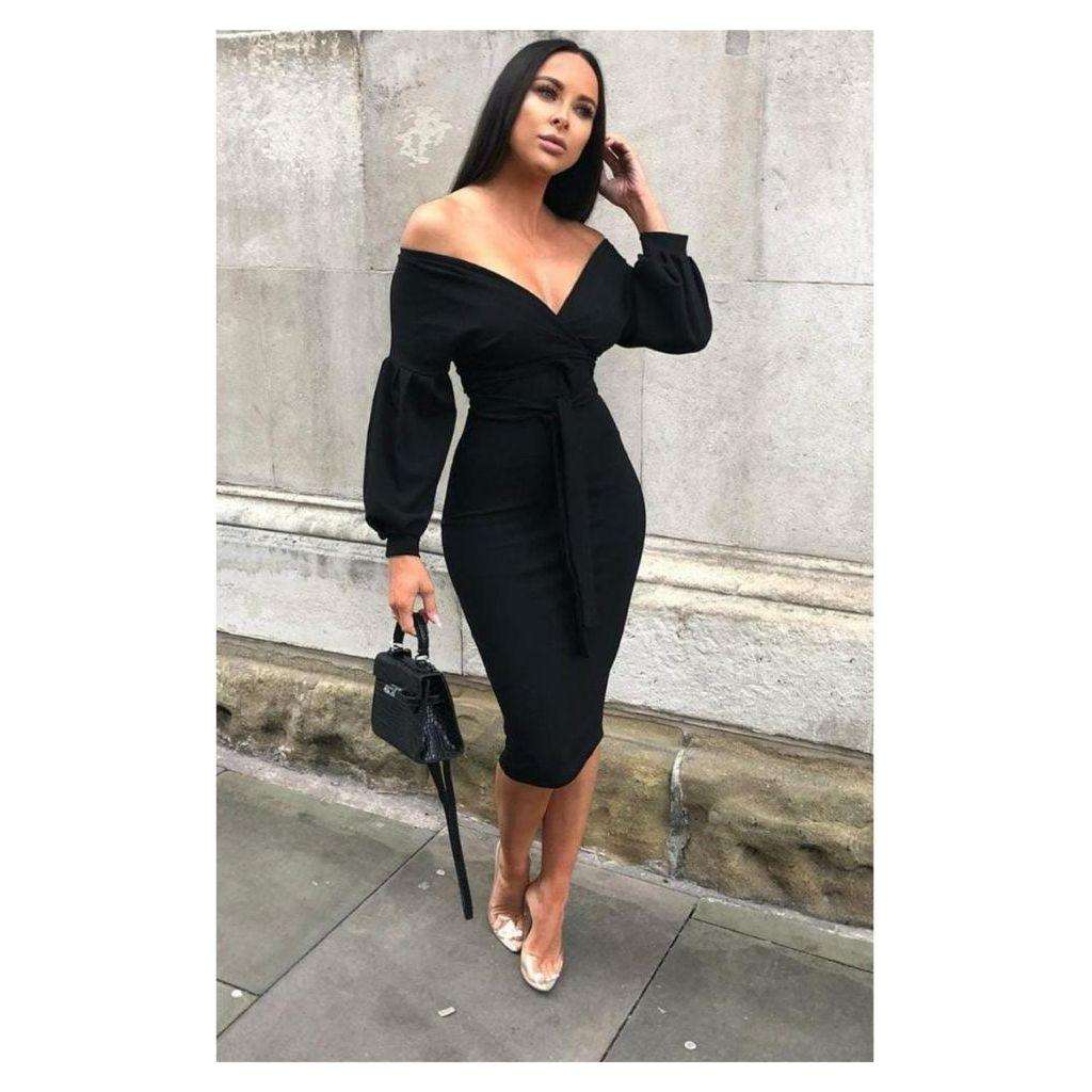 Deep V-Neck Cold Shoulder Bodycon Dress - YELLOW / M