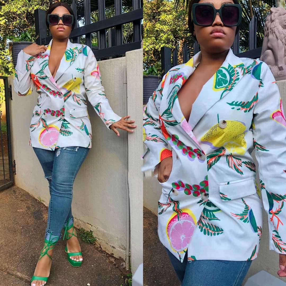 Double Breasted Print Blazer - M