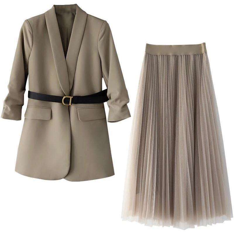 TULLE SKIRT AND BLAZER SET - BEIGE / L