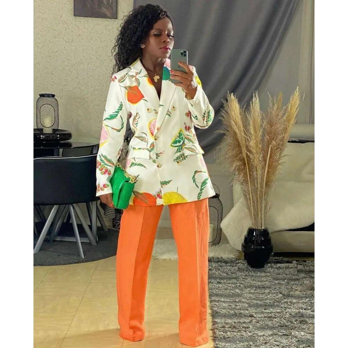 Double Breasted Print Blazer - M