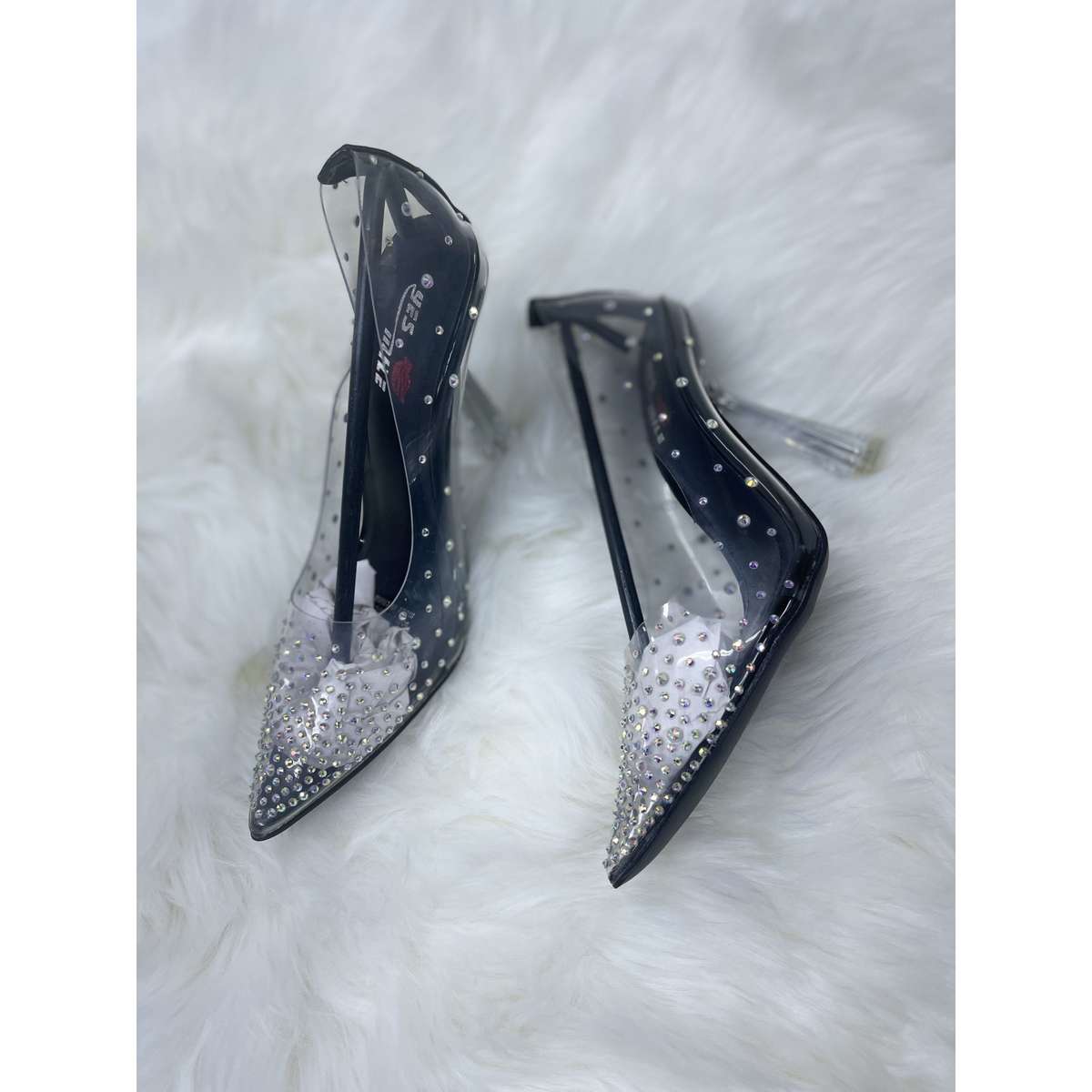 Crystal Rhinestone Transparent PVC Heel - BLACK / 4