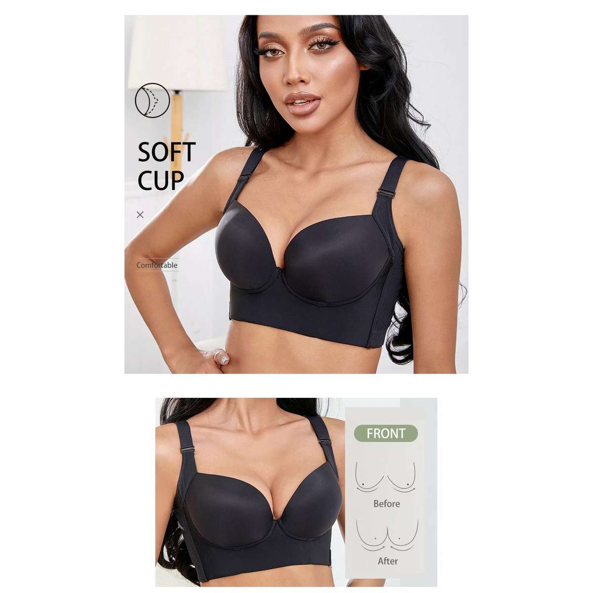 Push-up bras with full back coverage - BLACK / 36/80C