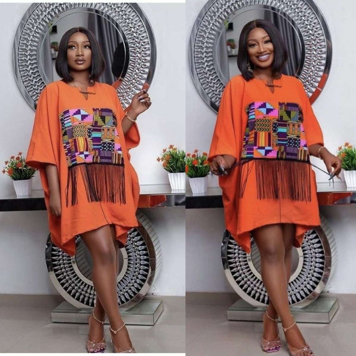 Orange Fringe Detailed Bubble Dress