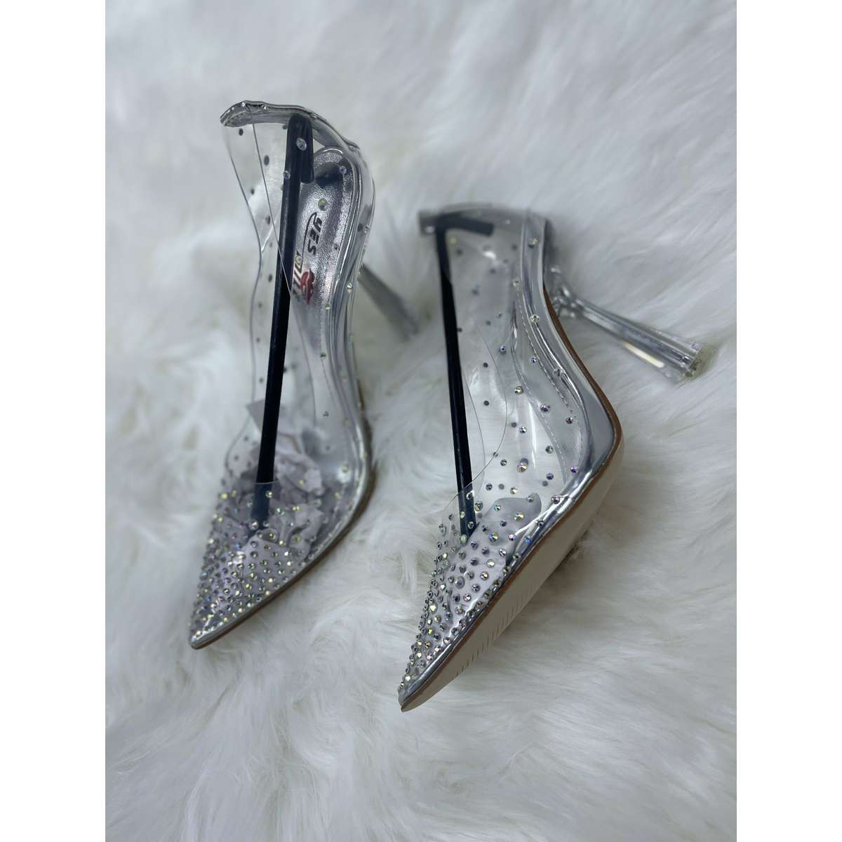 Crystal Rhinestone Transparent PVC Heel - BLACK / 4