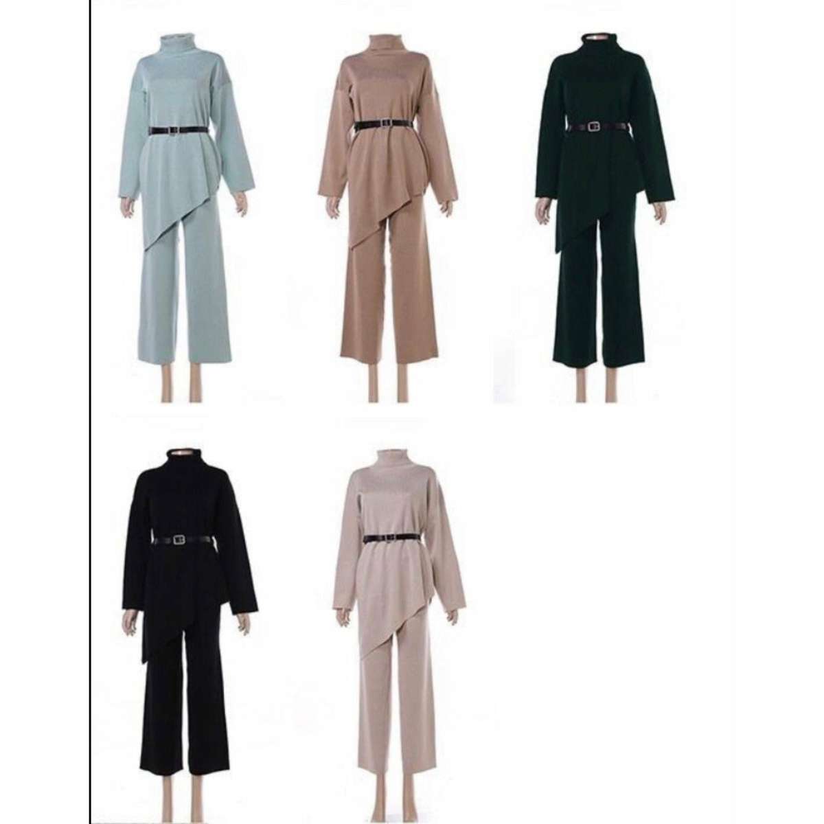 Long Peplum top  & Pants Sweater Set - KHAKI / XXL