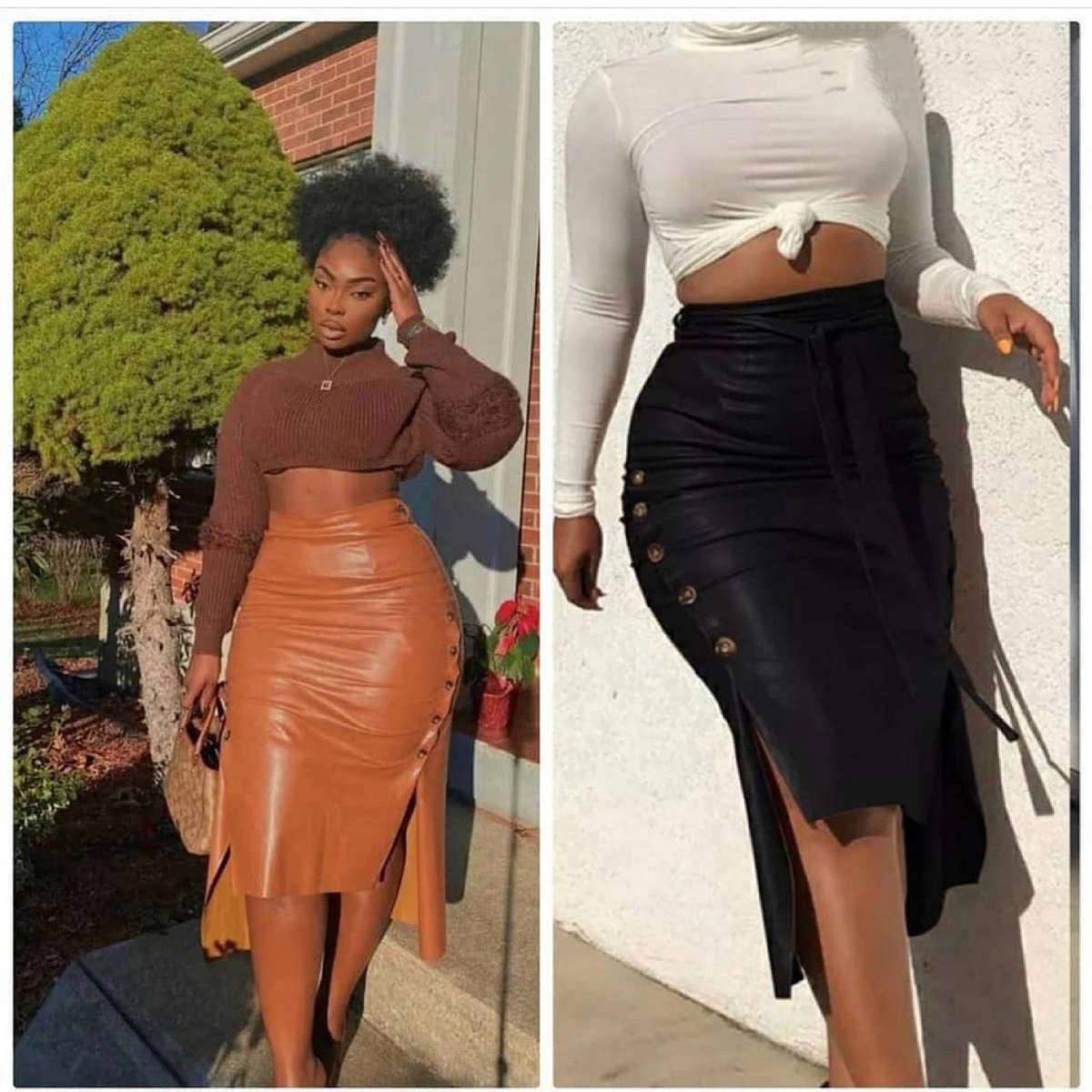 Side Button Pencil Skirt - LIGHT COFFE / S